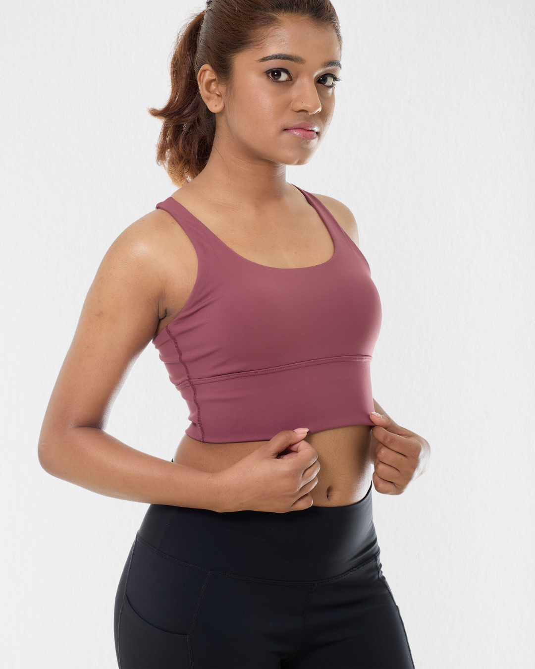 Cross-back Longline Bra in Terra