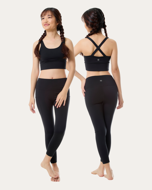 Cross-back Longline Bra + Pocket Leggings Set (Eclipse)