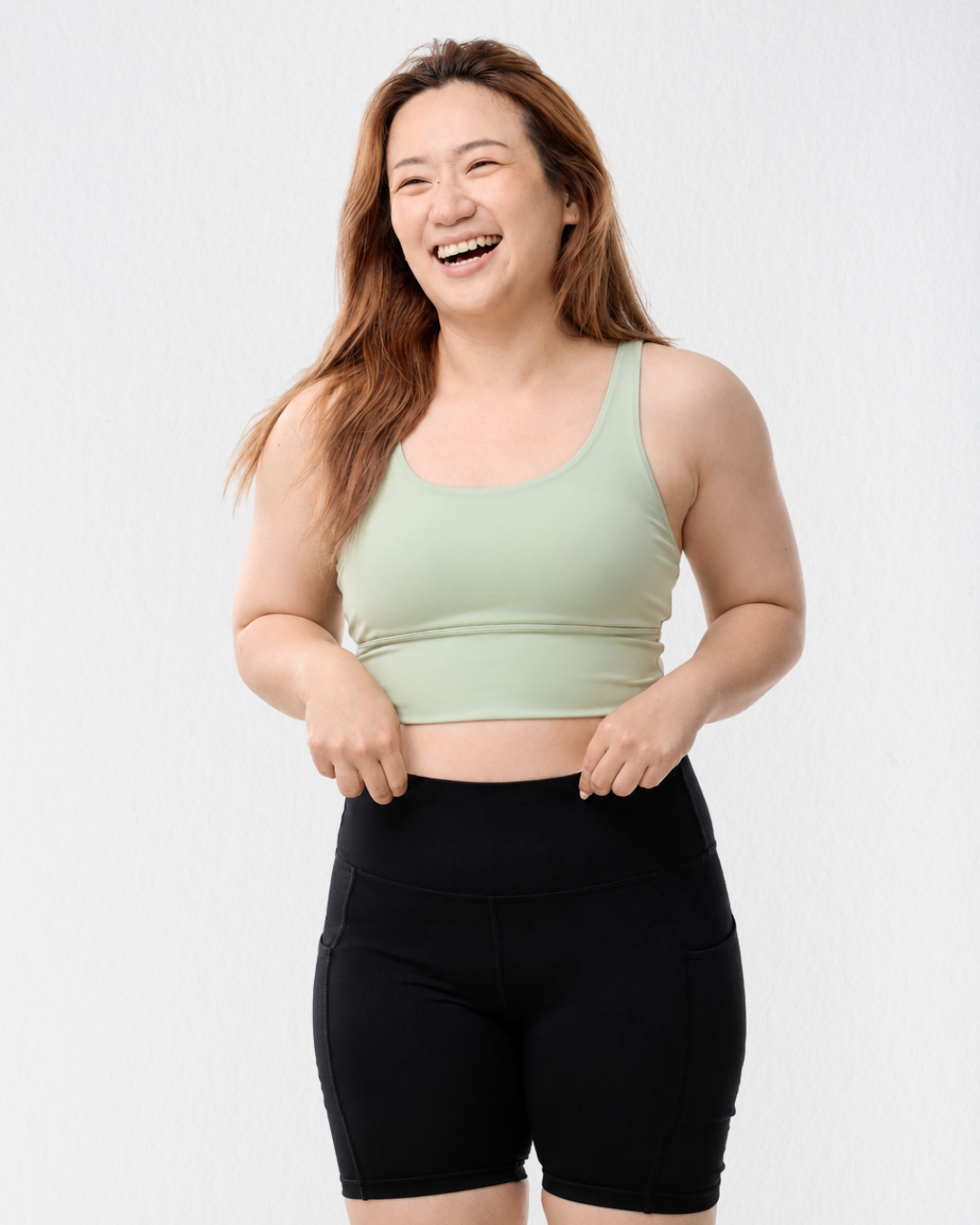 Cross-back Longline Bra in Celadon